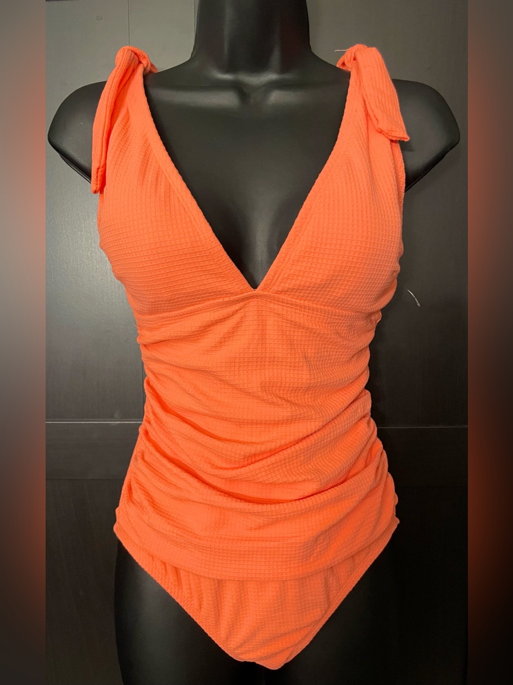 Ellen Tracy ~ Bright Orange Textured One-Piece Swimsuit - NWT - Size 8